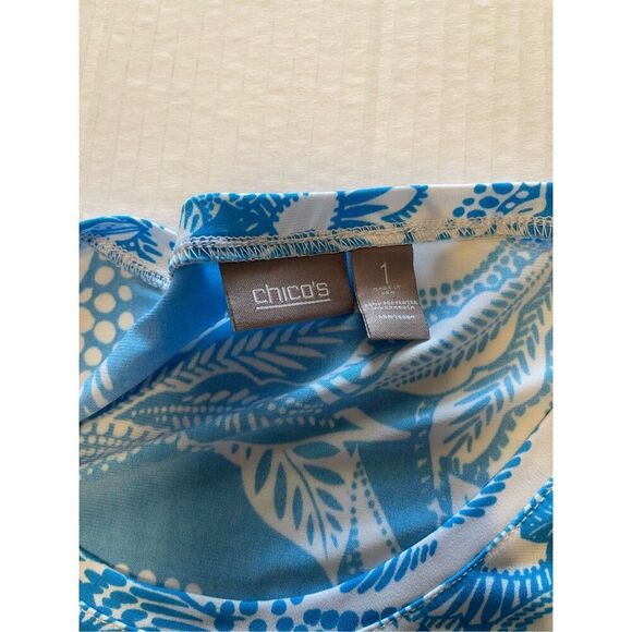 Chicos Easywear Tunic Top Blue White Floral size‎ 1 or M 3/4 Sleeves Stretch A31 - Picture 4 of 7